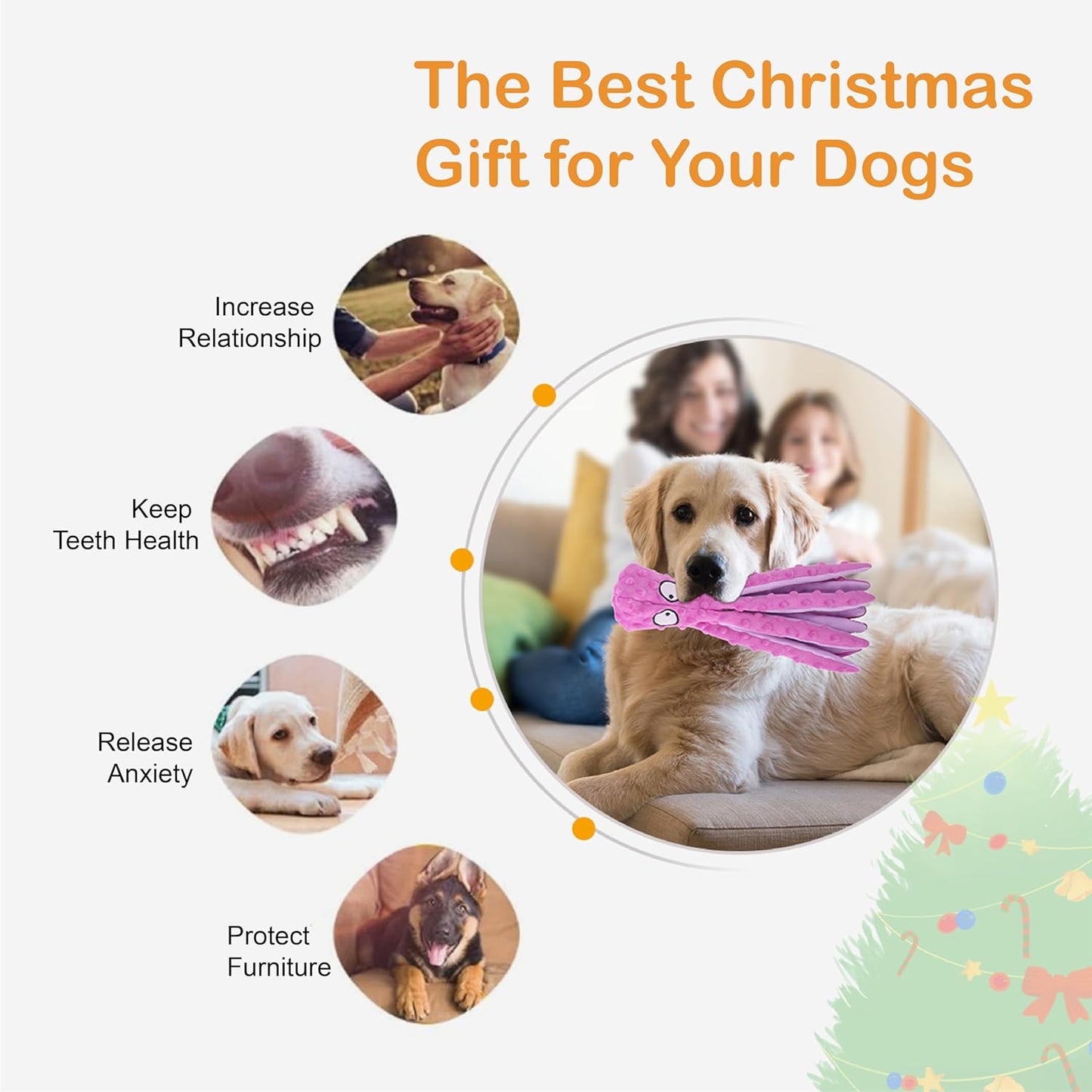 Dog Squeaky Toys Octopus - No Stuffing Crinkle Plush Dog Toys for Puppy Teething, Durable Interactive Dog Chew Toys for Small, Medium and Large Dogs Training and Reduce Boredom, 2 Pack