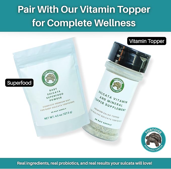 Premium Baby Sulcata Tortoise Food Powder with Calcium | Complete Diet for Baby Sulcata Tortoises | High Fiber, Low Protein with Probiotics for Growth & Shell Health | 4.5 oz Bag | 30-Day Supply