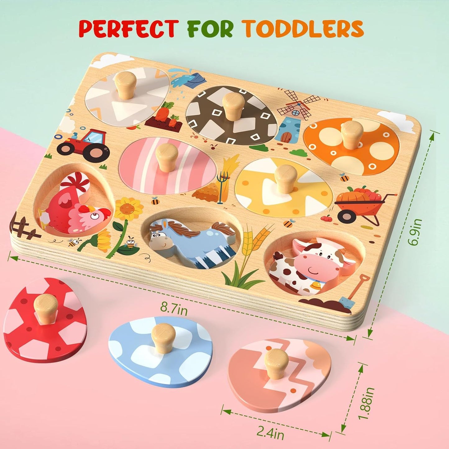 Wooden Puzzles for Toddlers, 8 Pcs Farm Animal Matching Egg Puzzle, Montessori Toys for Boy Girl Easter Birthday Gifts, Preschool Learning Activities & Educational Toys for Boys, Girls