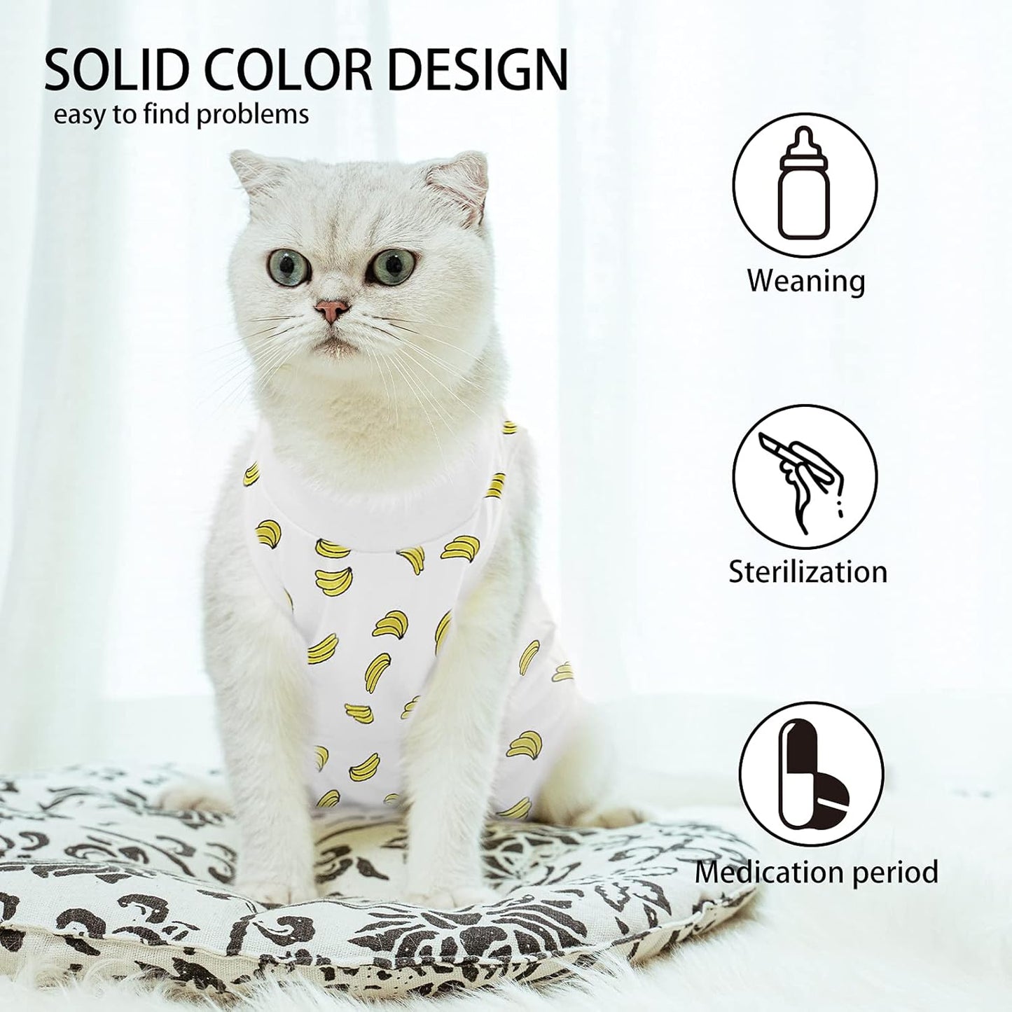 Cat Professional Surgical Recovery Suit,E-Collar Alternative for Cats Dogs,After Surgery Wear, Pajama Suit,Home Indoor Pets Clothing Banana S