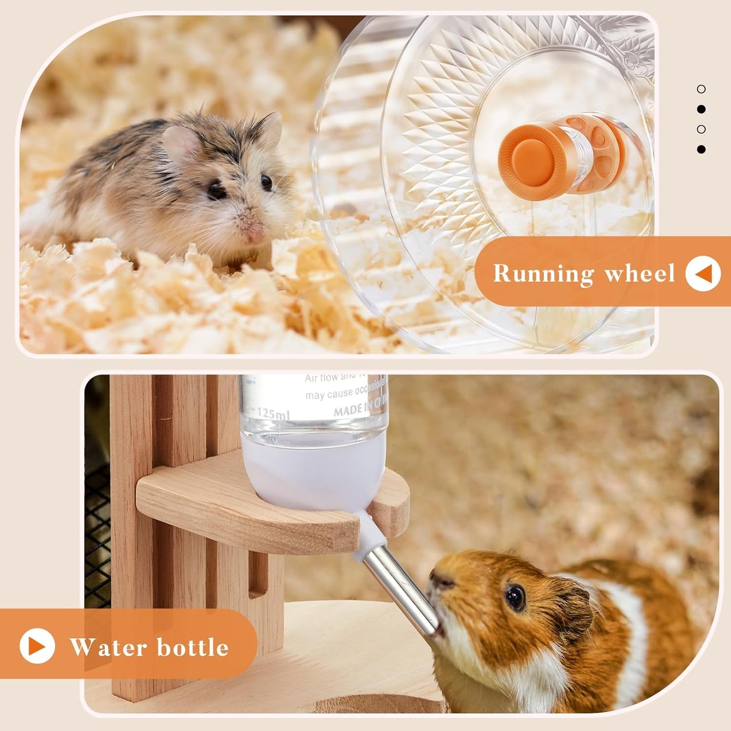 2 Pcs 9 Inch Transparent Adjustable Silent Hamster Exercise Wheels and Hamster Water Bottle Set Guinea Pig Running Wheels with Stand Water Dispenser Stand Holder for Guinea Small Animal