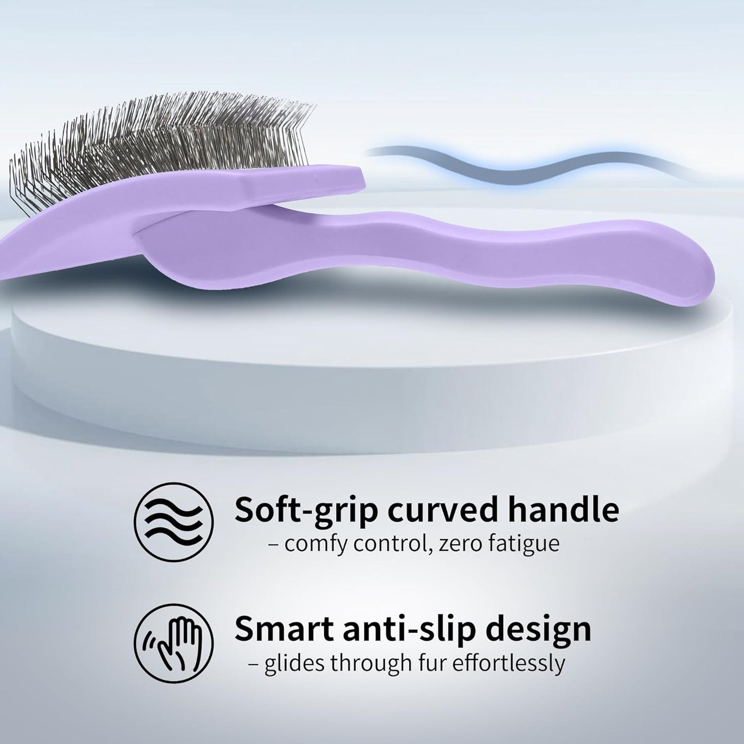 Pet Slicker Brush for Long & Short Hair - Detangling Tool for Dogs & Cats - 135° Angled Stainless Steel Pins, Curved Handle - Gentle Grooming for Small/Medium/Large Breeds (Lavender)