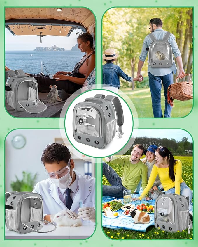 Guinea Pig Carrier Backpack, Portable Small Pet Travel Carriers with Water Bottle Holder & Detachable Pad, Outgoing Carring Bag for Bearded Dragon Bunny Sugar Chinchilla Gerbil Hamster Bird