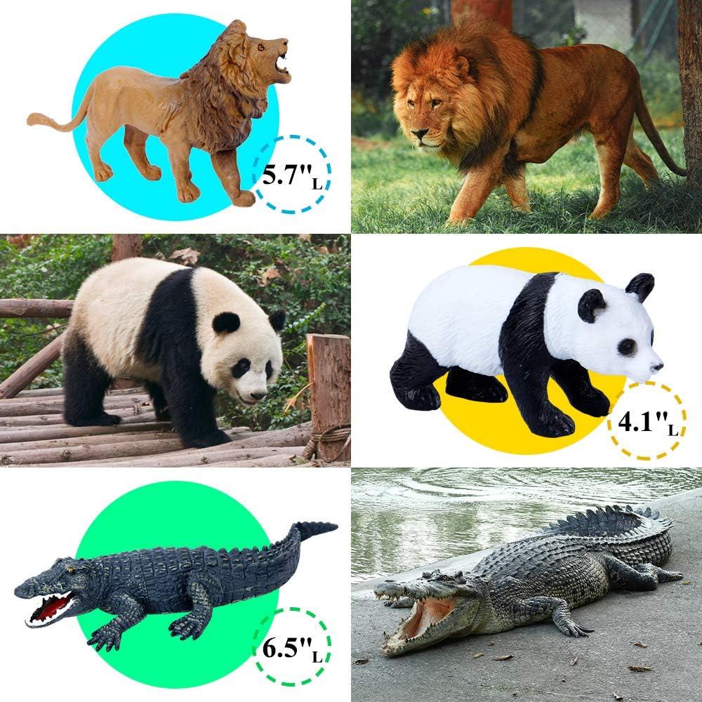 Mini Tudou 12 Pcs Safari Animals Figures Toys w/ 57x38.6’’ Large Activity Play Mat, Realistic Jumbo Jungle Wild Zoo Animals Figurines Playset w/Elephant, Giraffe, Lion for Kids Boys