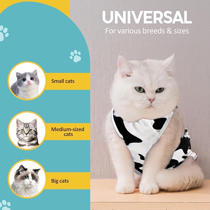 Avont Cat Recovery Suit - Kitten Onesie for Cats After Surgery, Cone of Shame Alternative Surgical Spay Suit for Female Cat, Post-Surgery or Skin Diseases Protection -Cow(L)