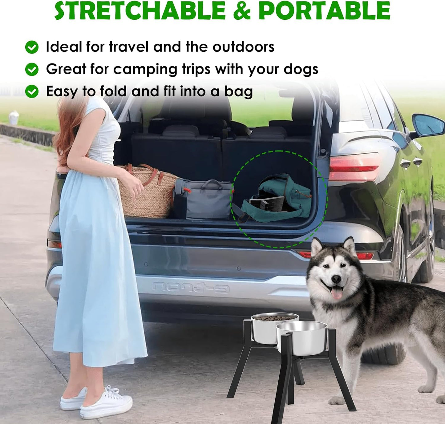 Elevated Dog Bowl Stand for Large Dogs, Adjustable Width 7-10.6", Raised Dog Food Water Holder, 2-in-1 Design, Bowl Not Included