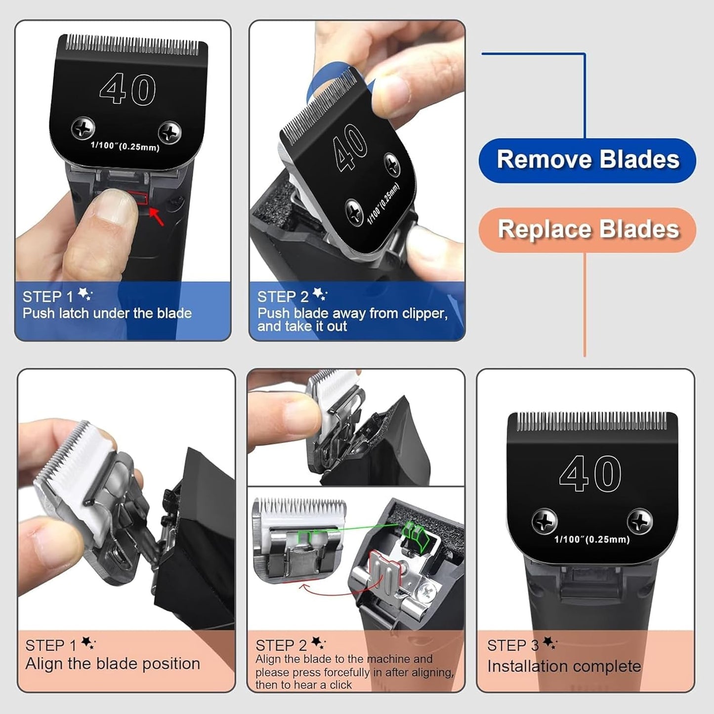 6pcs Dog Grooming Replacement Blades Compatible with Andis/Oster A5/Wahl KM-10 Series Dog Clippers,Detachable Clipper Replacement Blade,Black (6PCS Black-#10+30+3FC+4FC+5FC+7FC)