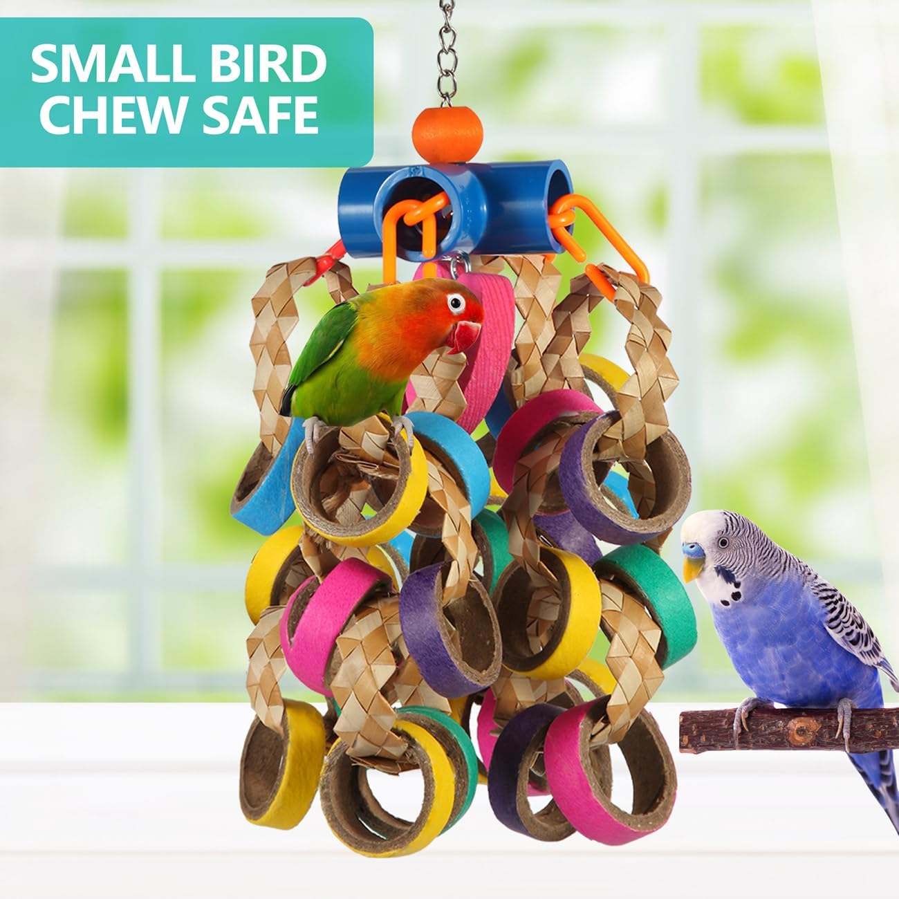 lovyoCoCo Bird Toys Conure Toys,Bird Parrot Foraging Shredder 24 Pcs Colorful Bagel Chewy Rings for Small Parrots Parakeets Conures Cockatiels Love Bird Cage Accessies (B)