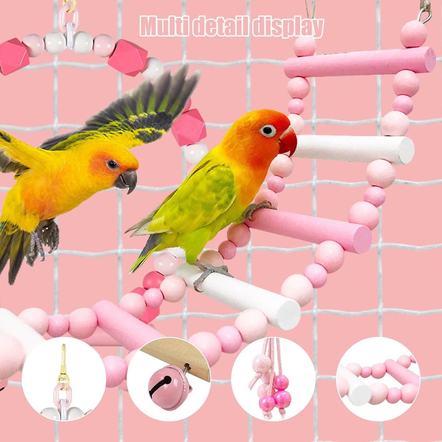 Bird Cage Accessories - Cockatiel Toys Bird Rope Perches Swing Suitable for Parakeet Conure Cockatiel Mynah Love Birds Finches(Pink)