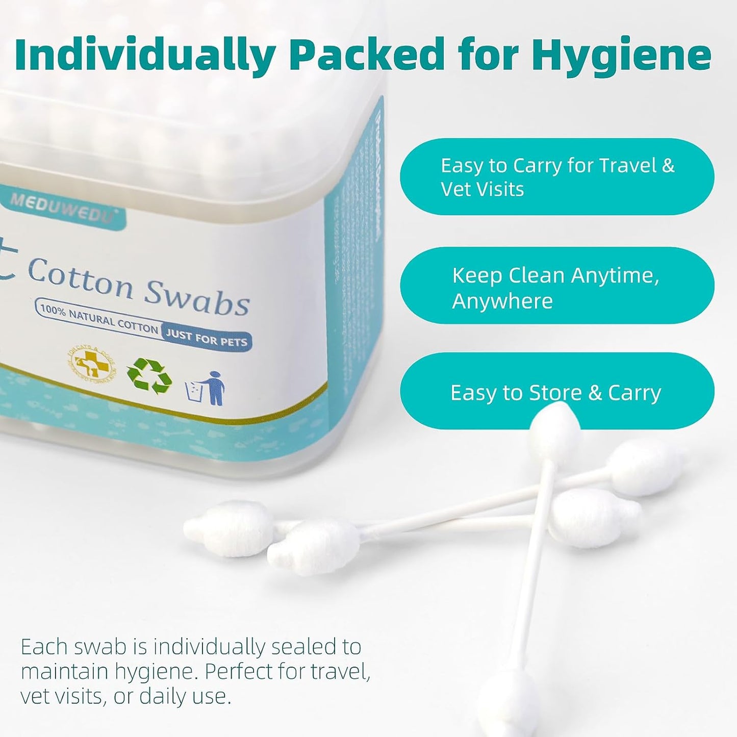 Pet Cotton Swabs, 55 Count|Gourd-Shaped Tips|Soft Cotton & Paper Stick|Dog & Cat Ear Cleaner Swabs|Safe Grooming Tool for Pets