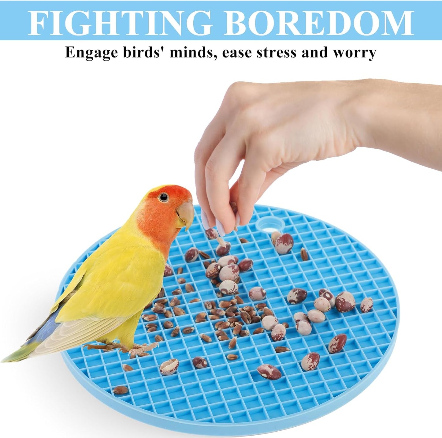 2Pcs Bird Foraging Mats, 6.3" Silicone Foraging Toys for Birds Enrichment-Foraging Toys for Parakeets, Cockatiels and Small Birds (Green/Light Blue)