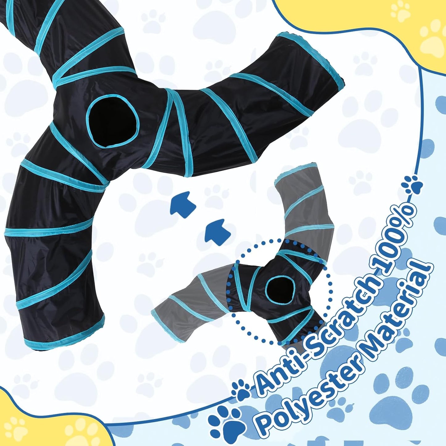 Pet Cat Tunnel, Angled 3-Way Junction Tunnels for Indoor Cats, Collapsible Pet Tunnel for Kitten, Puppy, Rabbit, 25cm-Wide Tunnels, Durable & Breathable, with Peek Hole Toy Ball