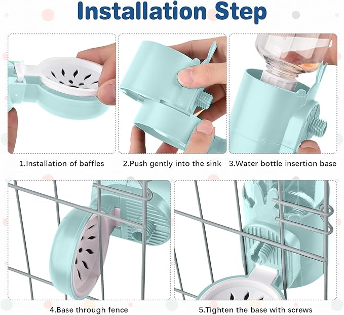 kathson Rabbit Water Dispenser for Cage 17 Oz Hanging Guinea Pig Water Bottle No Drip Gravity Automatic Bunny Water Bottle No Leak Small Animal Water Bottle for Chinchilla Ferret Hamster(Light Blue)