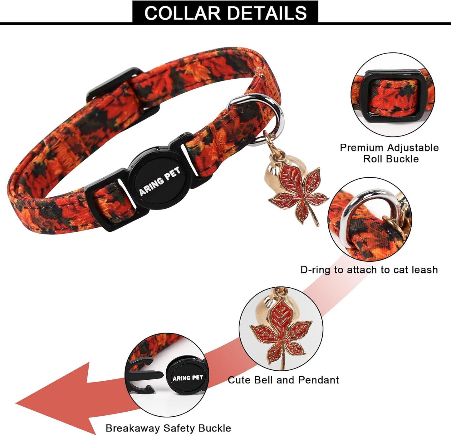 ARING PET 2 Pack Cat Collars, Breakaway Cotton Fall Halloween Kitten Collar with Bells for Girl Boy Cats Pumpkin & Autumn Leaf