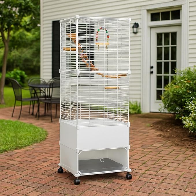 Bird Cage Parakeet Cage Hanging Windows with Sliding Window, Dense Wire Mesh, Removable Tray & Wheels Bird Flight Cage