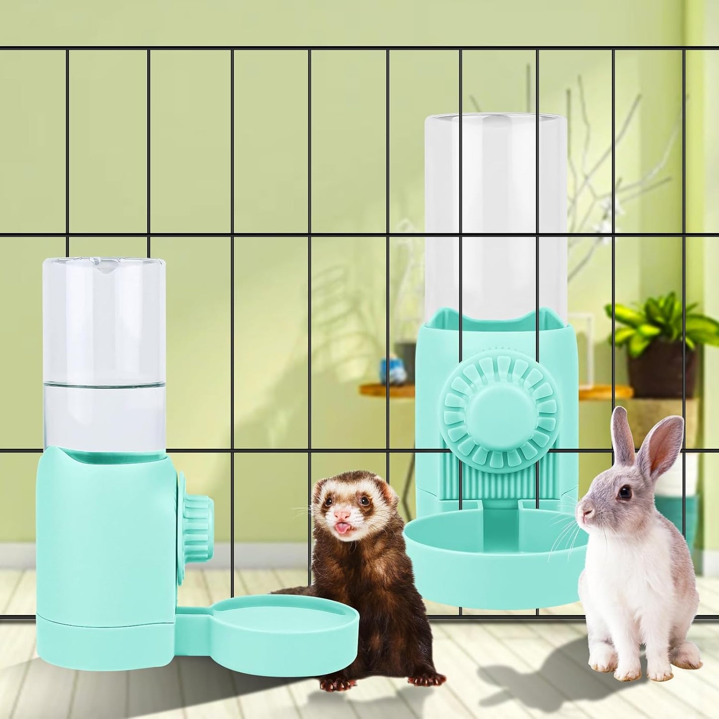 Hanging Pet Water Dispenser,17oz Rabbit Guinea Pig Water Bottle, Water Bowl for Cats Dogs Ferret Small Animals (Blue)