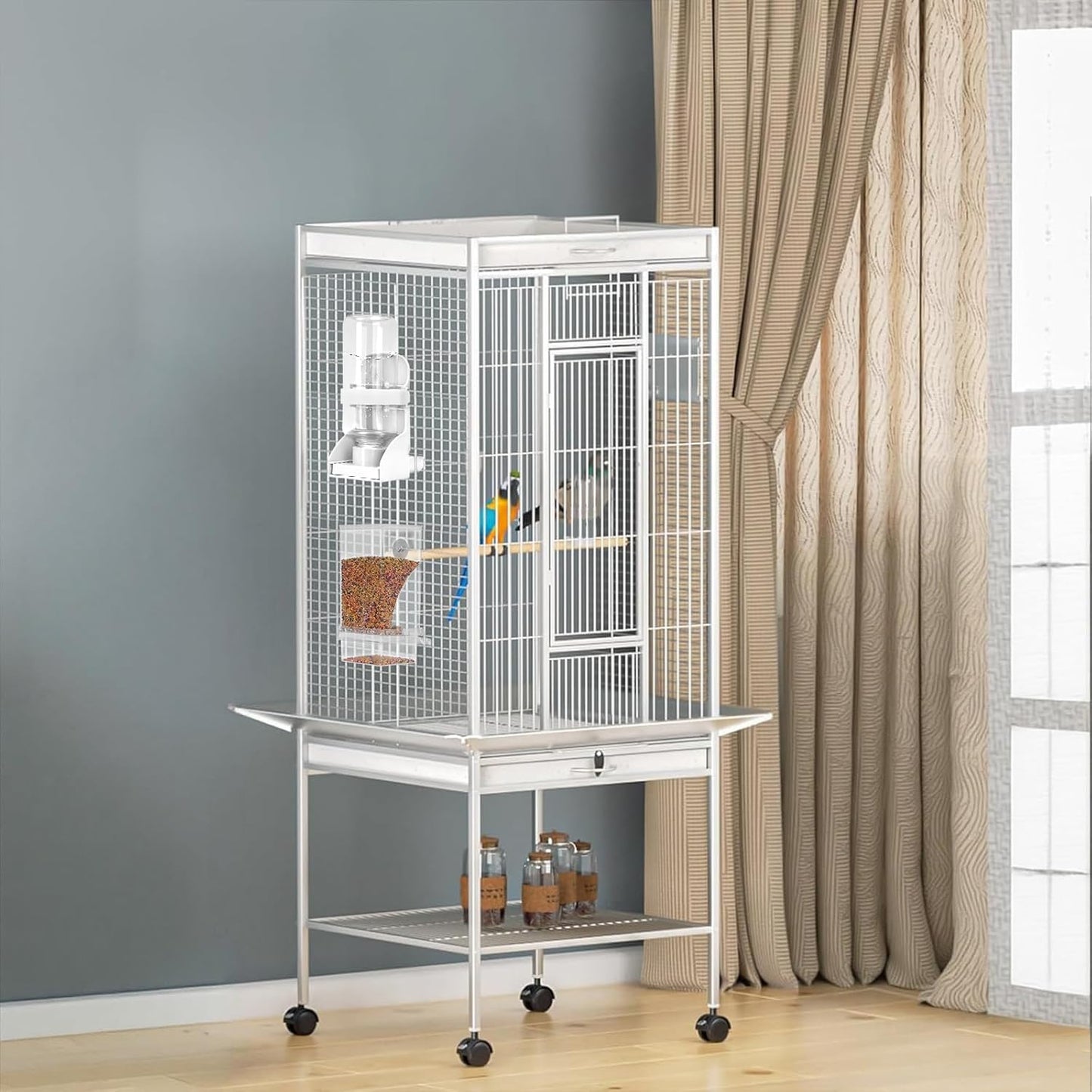 No Mess Bird Feeder Water Dispenser Set, Parakeet Cage Accessories, Bird Feeder and Waterers in Cage for Cockatiels, Finches, Lovebirds, Budgies, Canaries