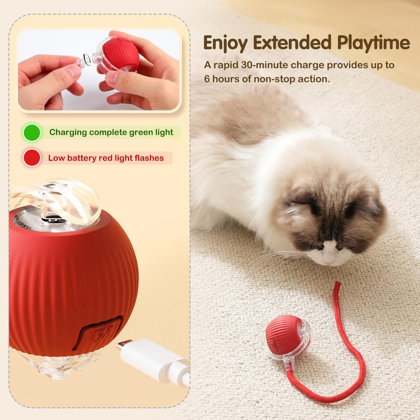 Interactive Cat Toy Ball, 2025 Upgraded Cat Toys for Bored Indoor Adult Cats, Self Rolling Interactive Dog Ball Toy, Automatic Smart Pet Toy Ball Kitten Toys (Green)