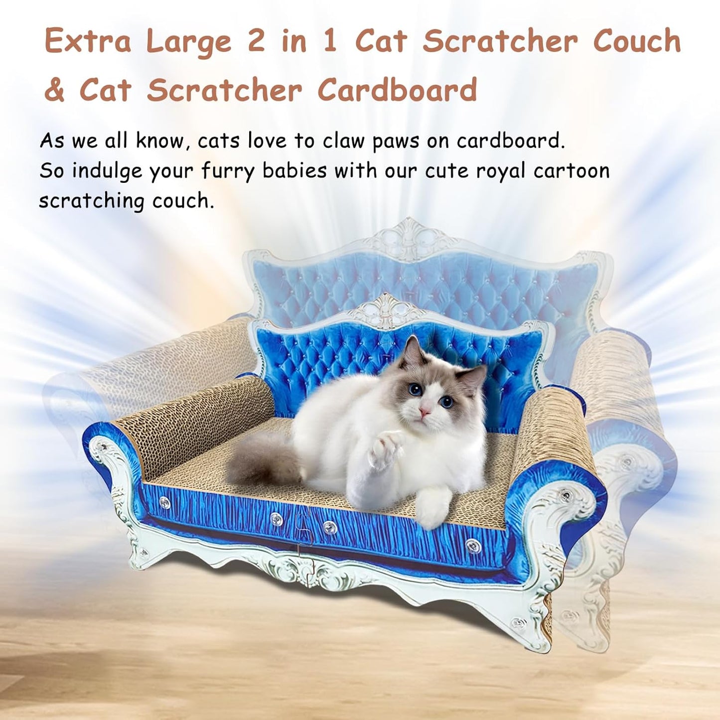 Luxury Cardboard Cat Scratcher Sofa Bed, Couch Shaped Cat Scratching Board, Cat Scratch Lounge with Catnip, Cat Scratcher for Indoor Cats