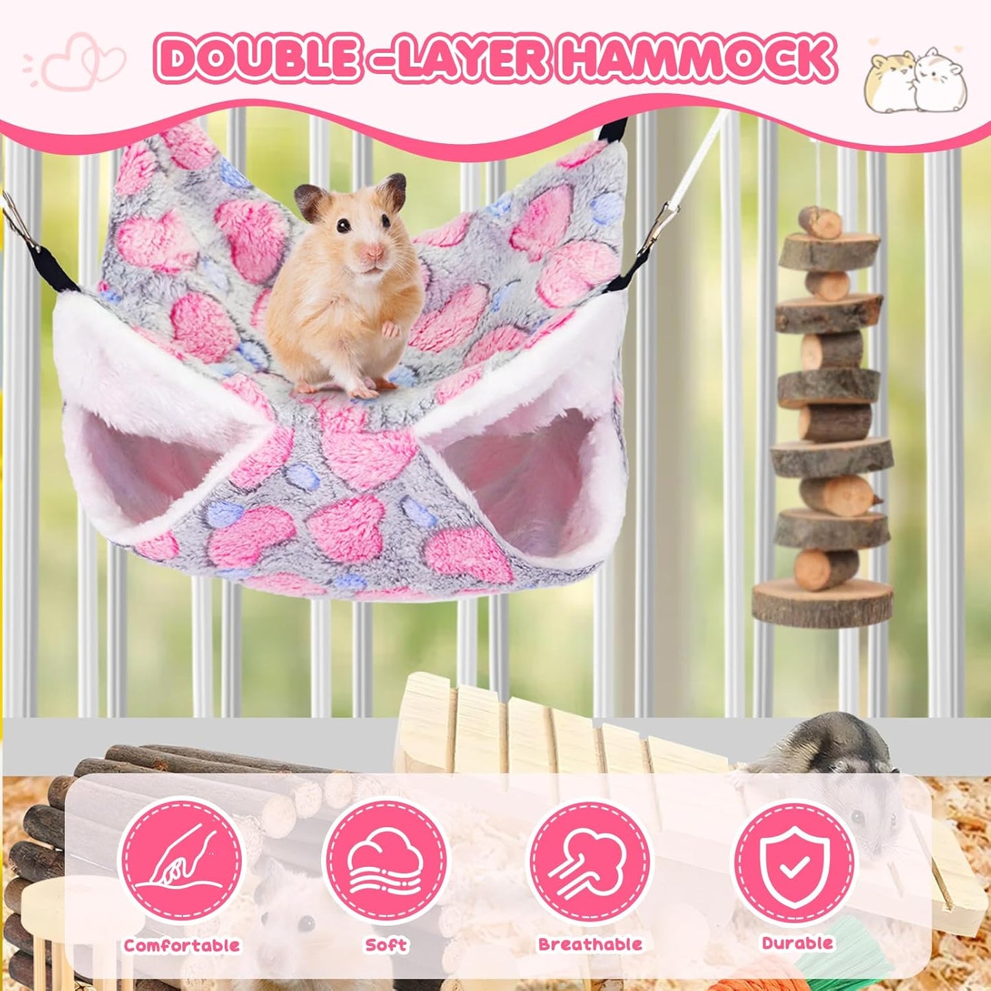 3 Pcs Guinea Pig Hammock, Rat Ferret Hamster Hanging Hammock Guinea Pig Accessories for Small Animals Chinchilla Parrot Sugar Glider Ferret Squirrel (11"×11")