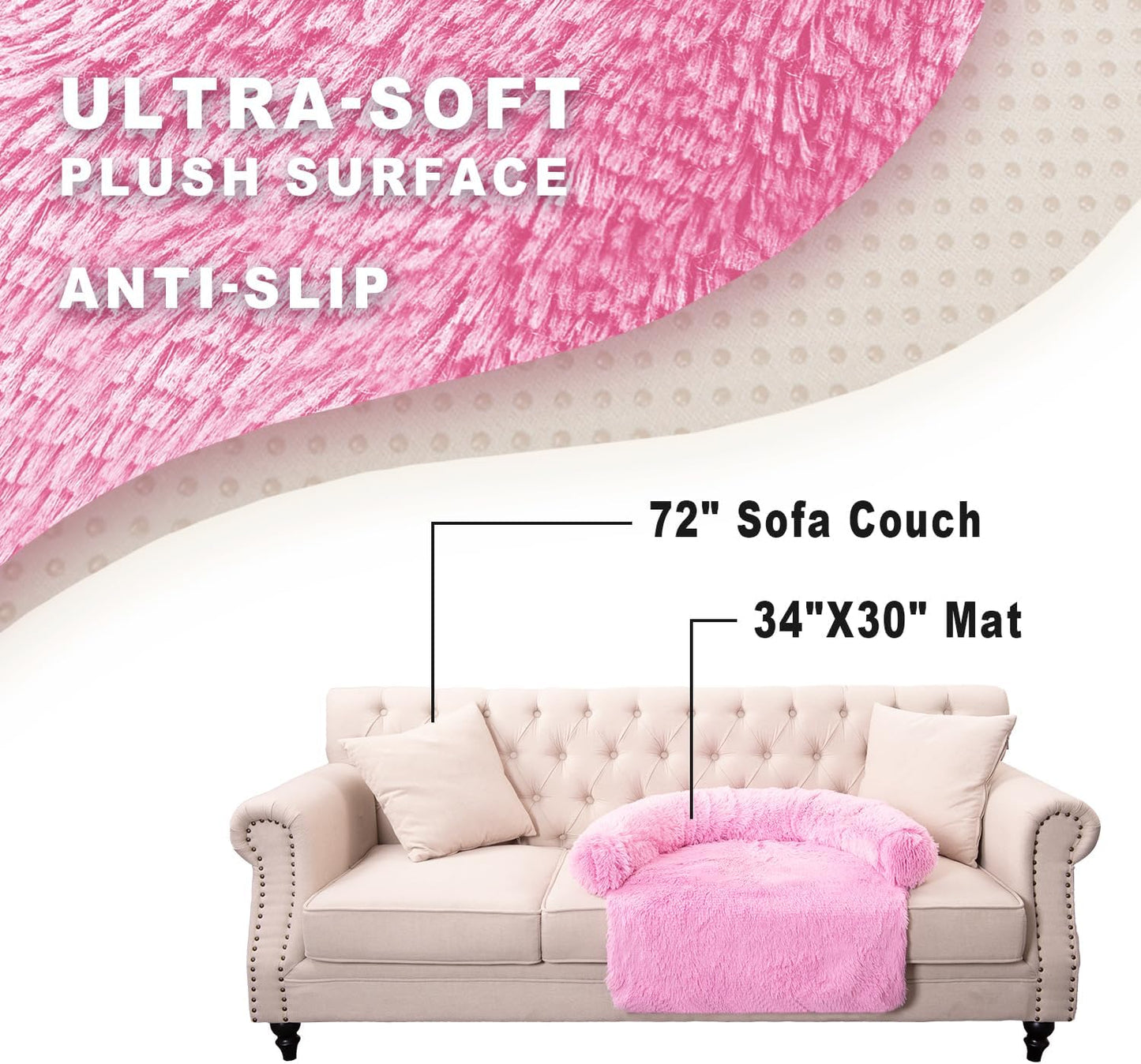 Tinaco Luxurious Calming Dogs/Cats Bed Mats, Dog Pad Washable Removable Couch Cover, Plush Long Fur Mat for Pets, Waterproof Lining, Perfect for Small, Medium and Large Dogs and Cats (Pink, 34"x30")