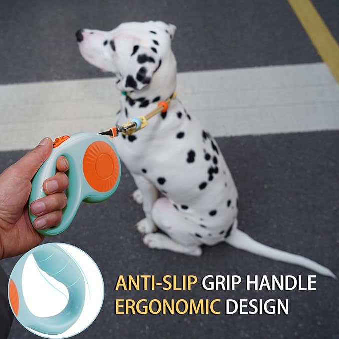 JSXD 360° Tangle-Free Retractable Dog Leash with One-Handed Brake, Pause, Lock, 10 ft Strong Nylon Tape Pet Walking Leash,Suitable for Cats, Small and Medium Dogs up to 66 lbs (Blue, 10 ft)