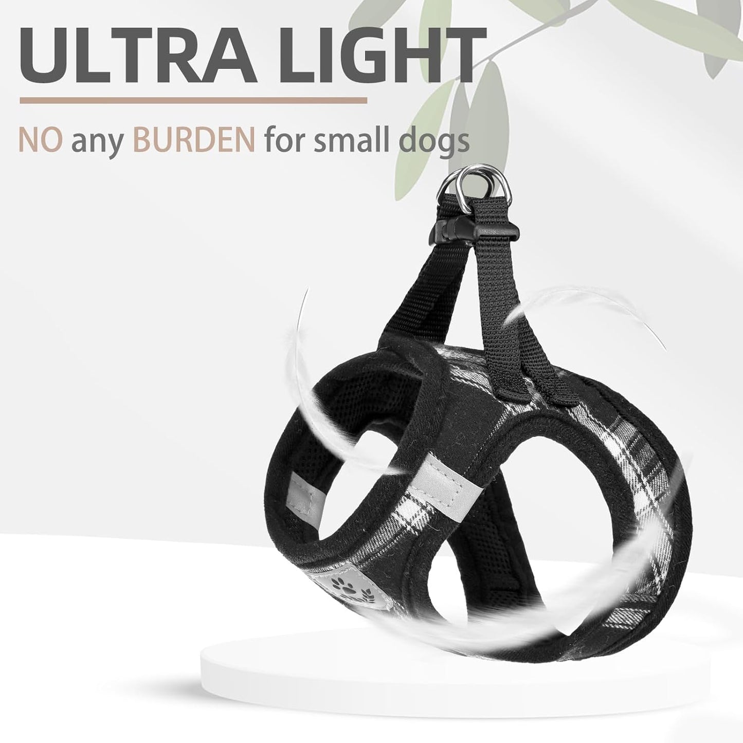 PUPTECK Adjustable Dog Harness Collar and Leash Set Step in No Pull Pet Harness for Small Medium Dogs Puppy and Cats Outdoor Walking Running, Soft Mesh Padded Reflective Vest Harnesses, Black XXS