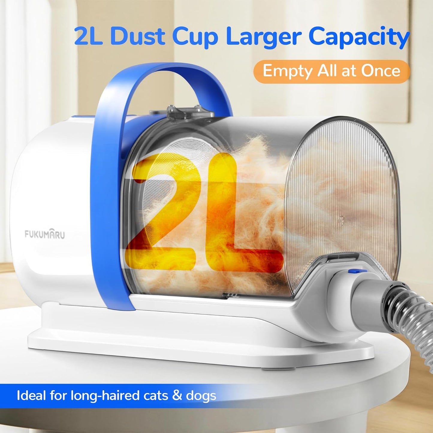 FUKUMARU Dog Grooming Vacuum & Pet Vacuum Grooming Kit, Pet Groom Tools for Dog Hair Shedding, 2L High-Capacity Cup, 6 Professional Tools with Dogs Nail Grinder and Cat Fur Clipper