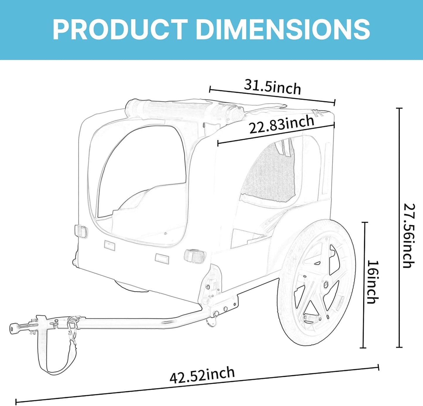 Pet Bike Trailer for Dogs, 88LBS Capacity Dog Bicycle Trailer with 20" Pneumatic Rubber Wheels, Multi-Directional Ventilation, Waterproof Cover, Perfect for Cycling with Pets