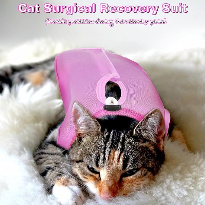 Nuanchu 3 Pieces Cat Recovery Suit Kitten Recovery Suit E-Collar Alternative for Cats and Dogs Abdominal Skin Anti Licking Pajama Clothes Sets(Small,Simple Style,Yellow Green Pink)