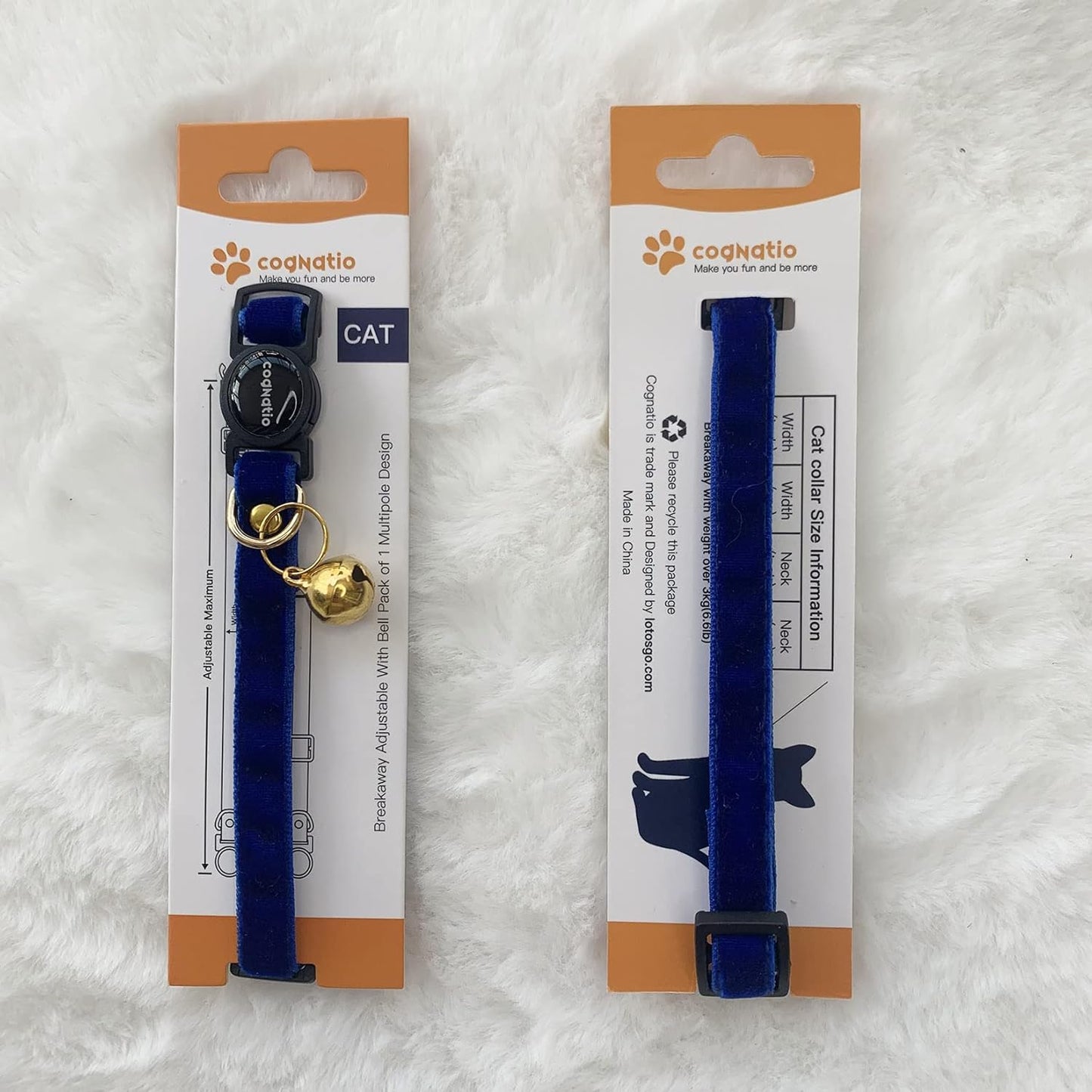 Safety Quick Release Cat Collars,Double Velvet with Bell Available in a Range Colors,Perfect for Your Kitty, Adjustable 20-30 cm (20-30cm, Navy Blue)