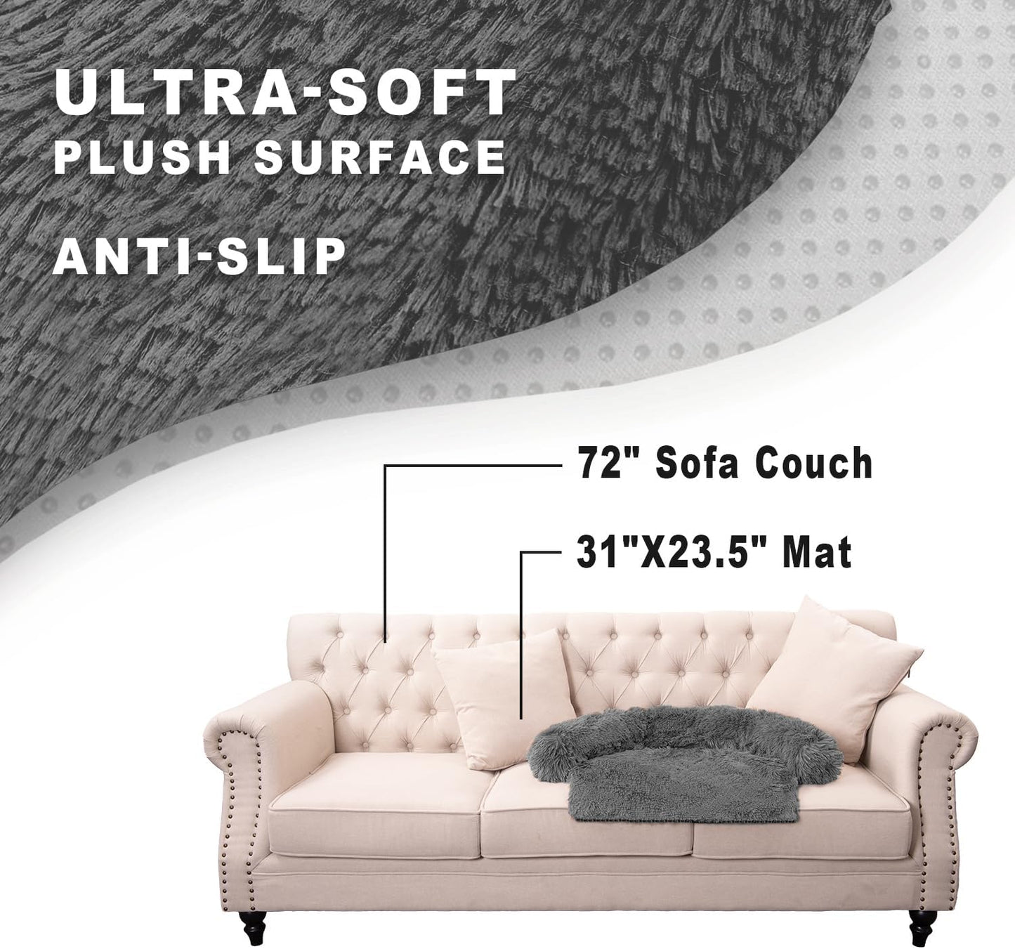 Calming Dogs/Cats Bed Mats, Dog Pad Washable Removable Couch Cover, Plush Long Fur Mat for Pets, Waterproof Lining, Perfect for Small, Medium and Large Dogs and Cats (Dark Gray, 31"x23")