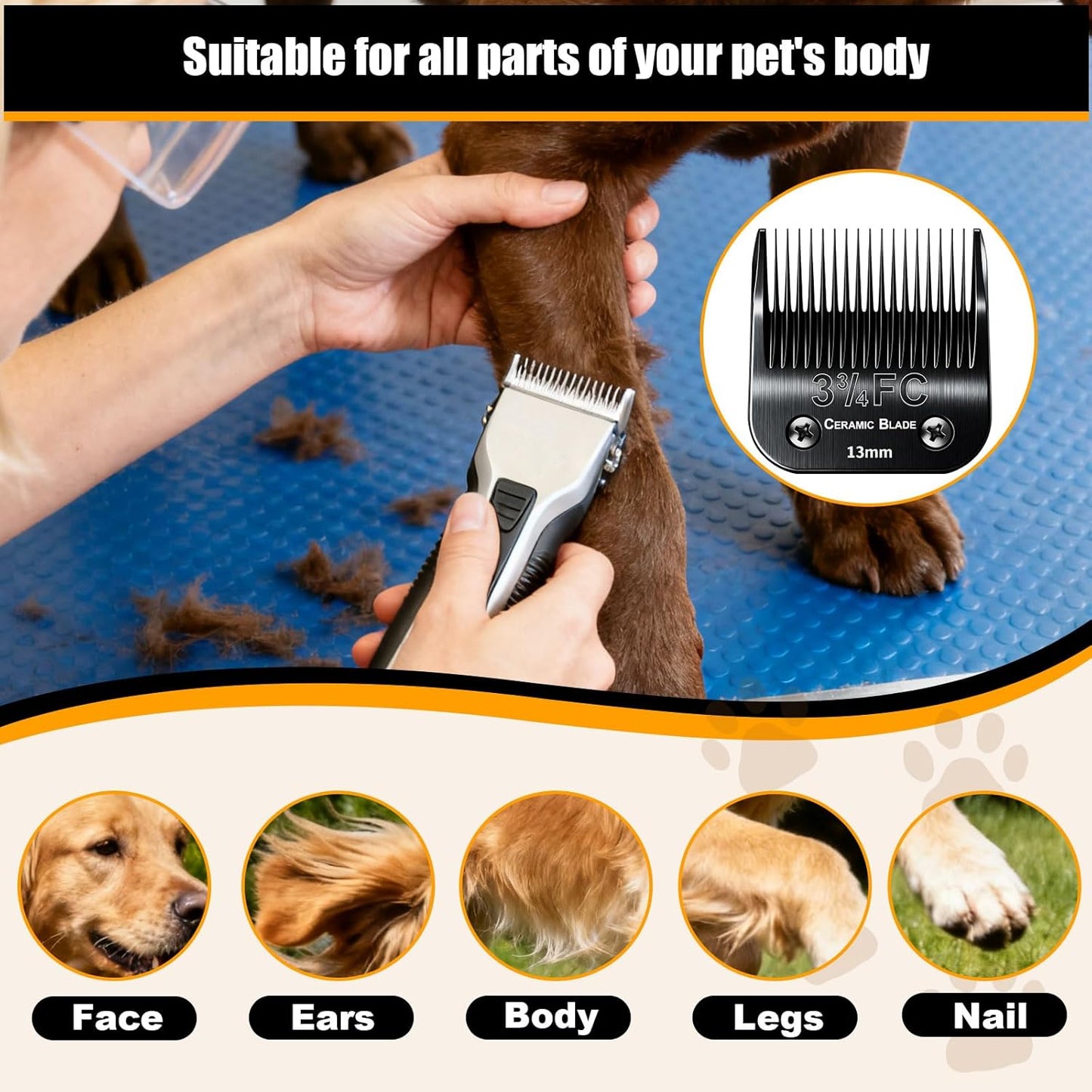 Dog Grooming Clipper Blades Replacement Compatible with Andis Dog Clippers,Most OsterA5, Wahl KM Series Pet Clippers (Black(3FC))