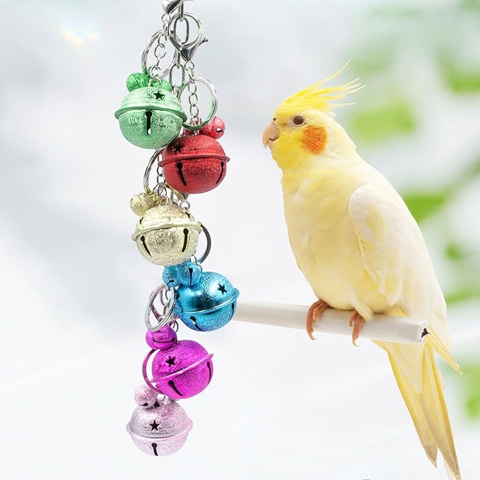 Oooct Bird Swing Bells Toys, Colorful Parrot Metal Bells, Hanging Bird Chewing Toys, Bird Cage Accessories, Suitable for Small to Medium Birds Budgie Lovebirds Conures Parakeets Cockatiels