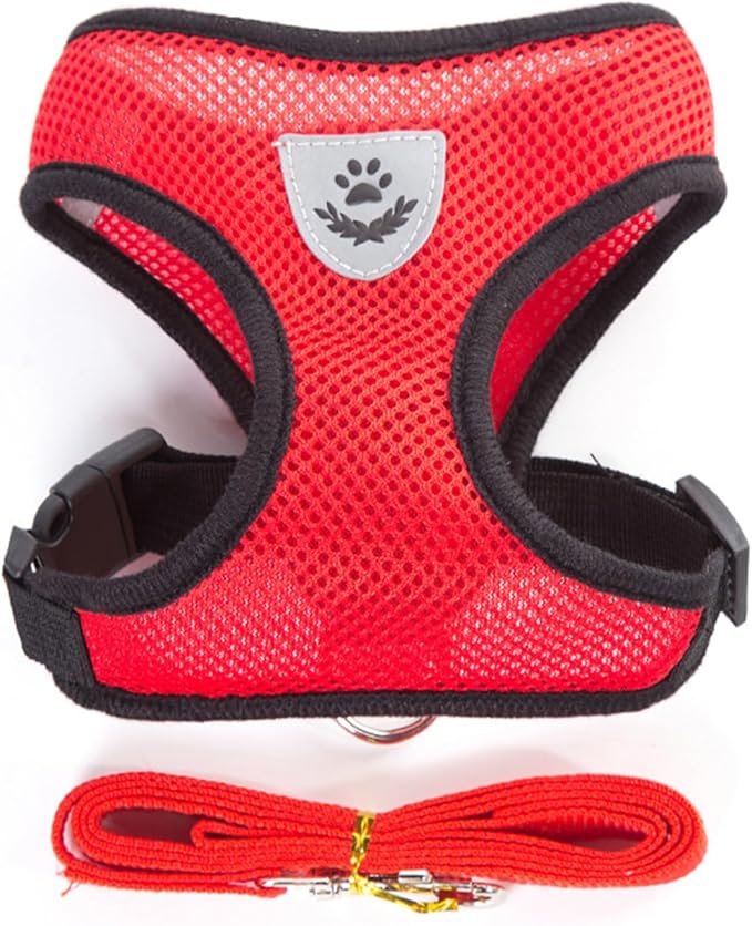 Shudyear Cat Harness and Leash, Adjustable Soft Mesh, Anti-Escape, Reflective Design, Size M, Red