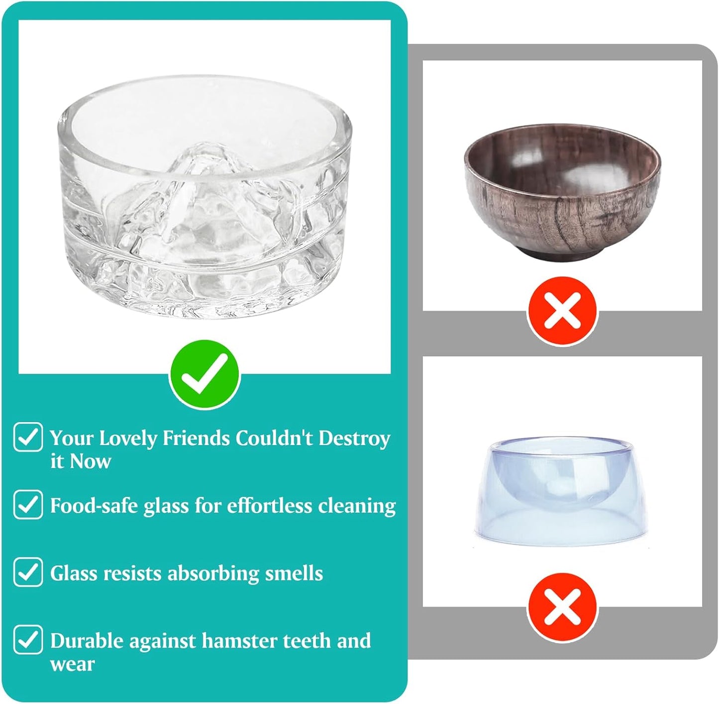 BNOSDM Hamster Food and Water Bowl Mountain Fuji Style Glass Drinking Dwarf Hamster Feeder Anti-Turning Dish for Syrian Hamsters Gerbils Mice Rats or Other Similar-Sized Pets (Transparent)