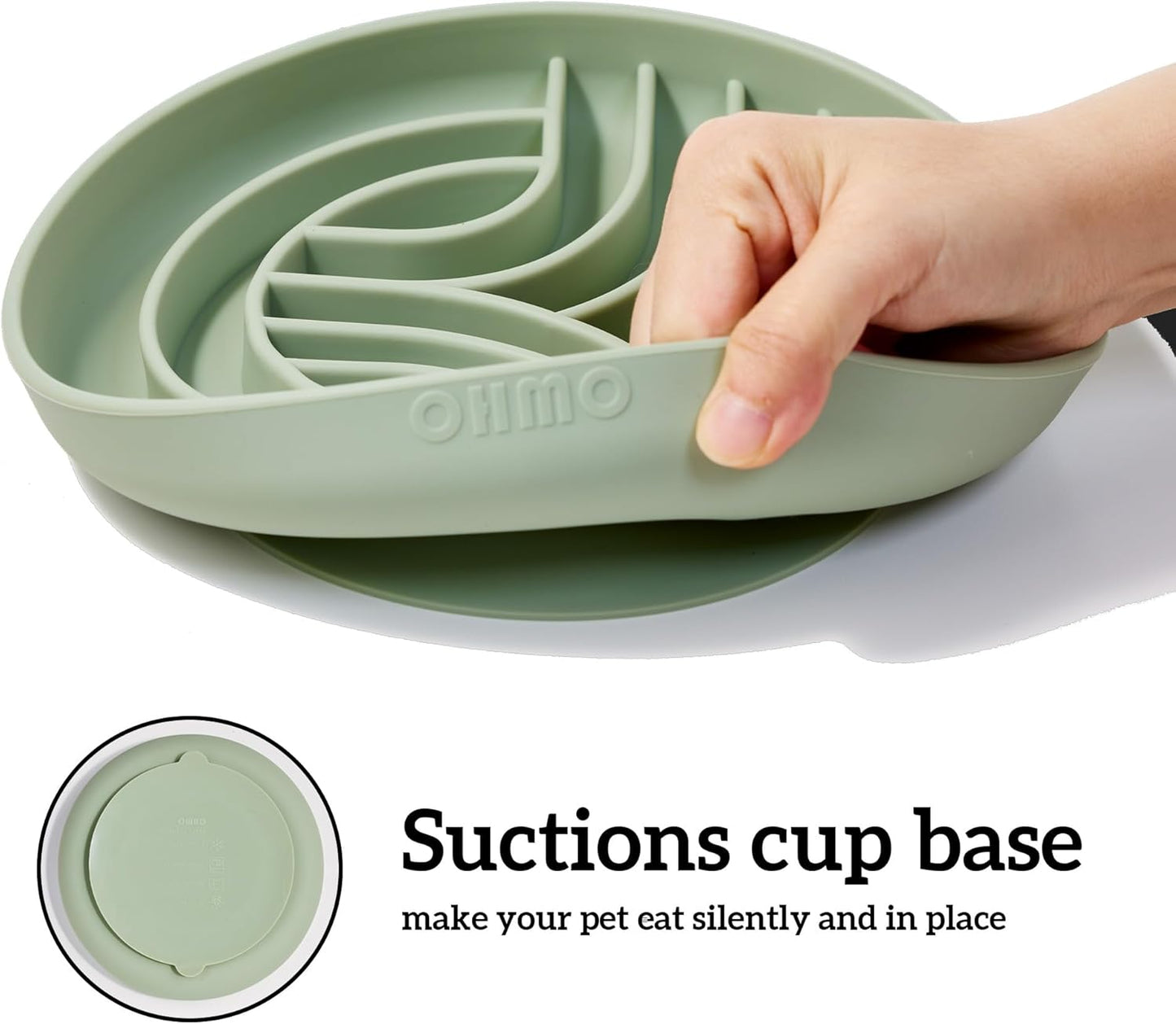OHMO Slow Feeder Dog Bowls(Tree Life, Sage Green) Enrichment Soft Silicone Food Safe Feeding Bowl Non Slip Suction Cup for All Breed Pet, Cat Slow Down Eating Dishes, Boredom and Anxiety Reducer