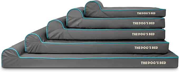 The Dog’s Bed Orthopedic Headrest Dog Bed Large Grey with Blue Trim, Memory Foam, Pain Relief for Arthritis, Hip & Elbow Dysplasia, Post Surgery, Waterproof Washable Cover