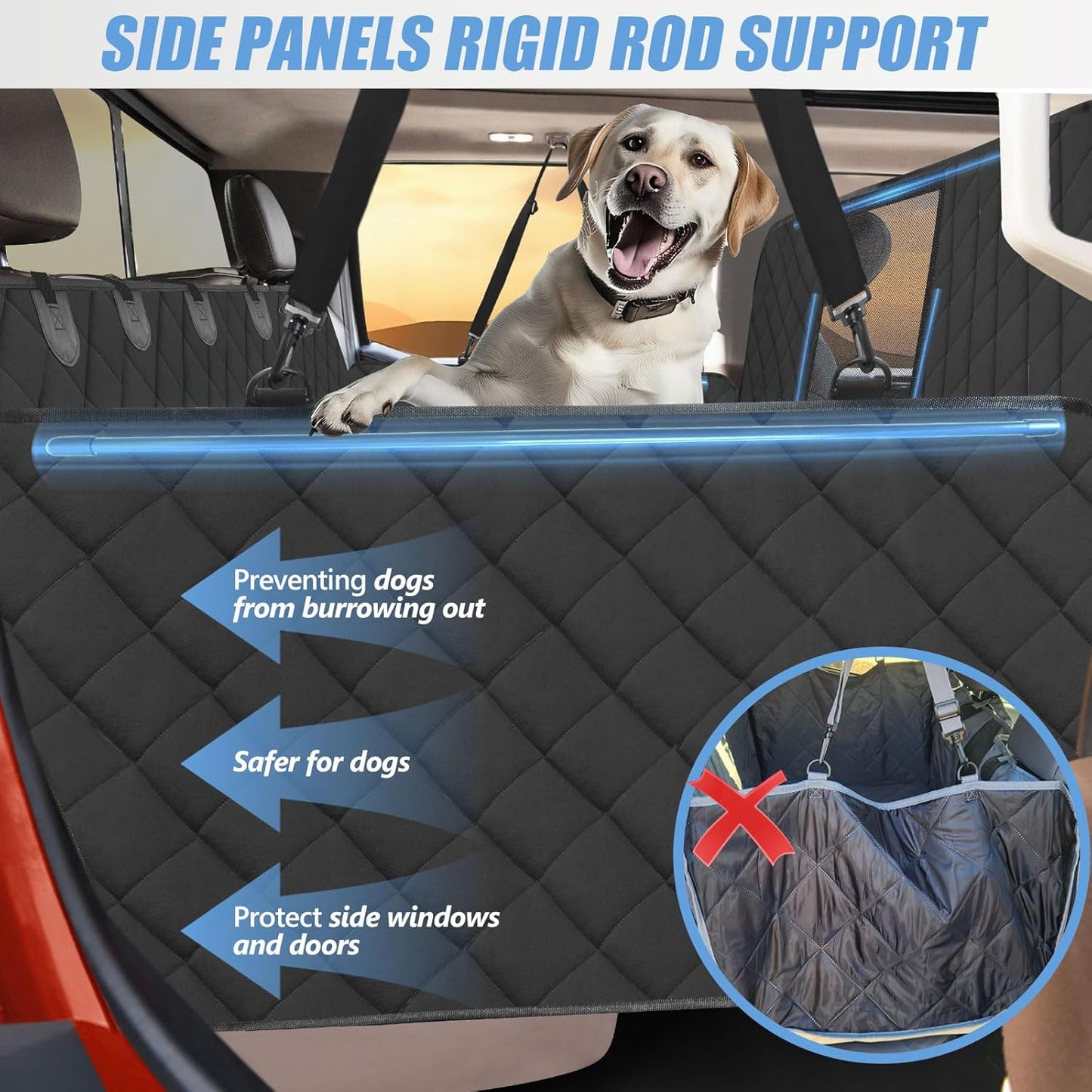 High Barrier Truck Back Seat Extender for Dogs, Hard Bottom Truck Dog Seat Cover Back Seat Holds 420lbs, Waterproof Pet Dog Hammock for Crew Cab Trucks F150, RAM1500, Sierra, Tundra, Silverado