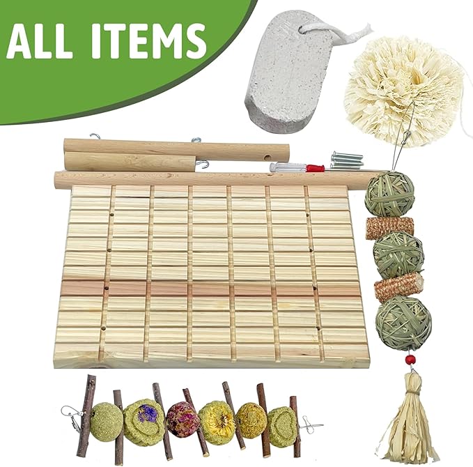 kathson Bunny Chew Toys for Teeth Grinding, Rabbit Wooden Scratch Board Feet Pad Platform Small Animals Play Toy for Guinea Pigs Chinchilla Hamsters Other Rodent Pets(A)