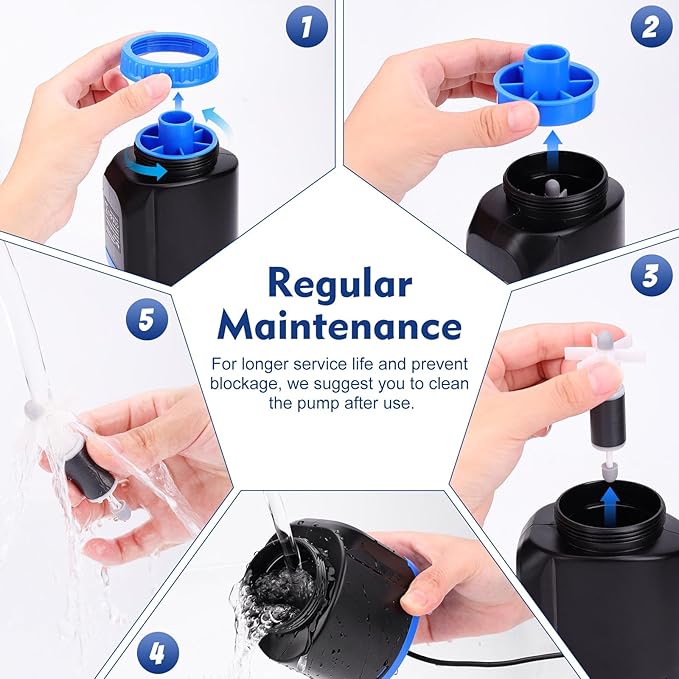 AQQA DC 36W Electric Aquarium Vacuum Gravel Cleaner 6-in-1 Multifunctional Fish Tank Cleaning Kit for Remove Dirt, Change Water, Wash Sand, Turtle Water Shower, Water Circulation with Adjustable Power