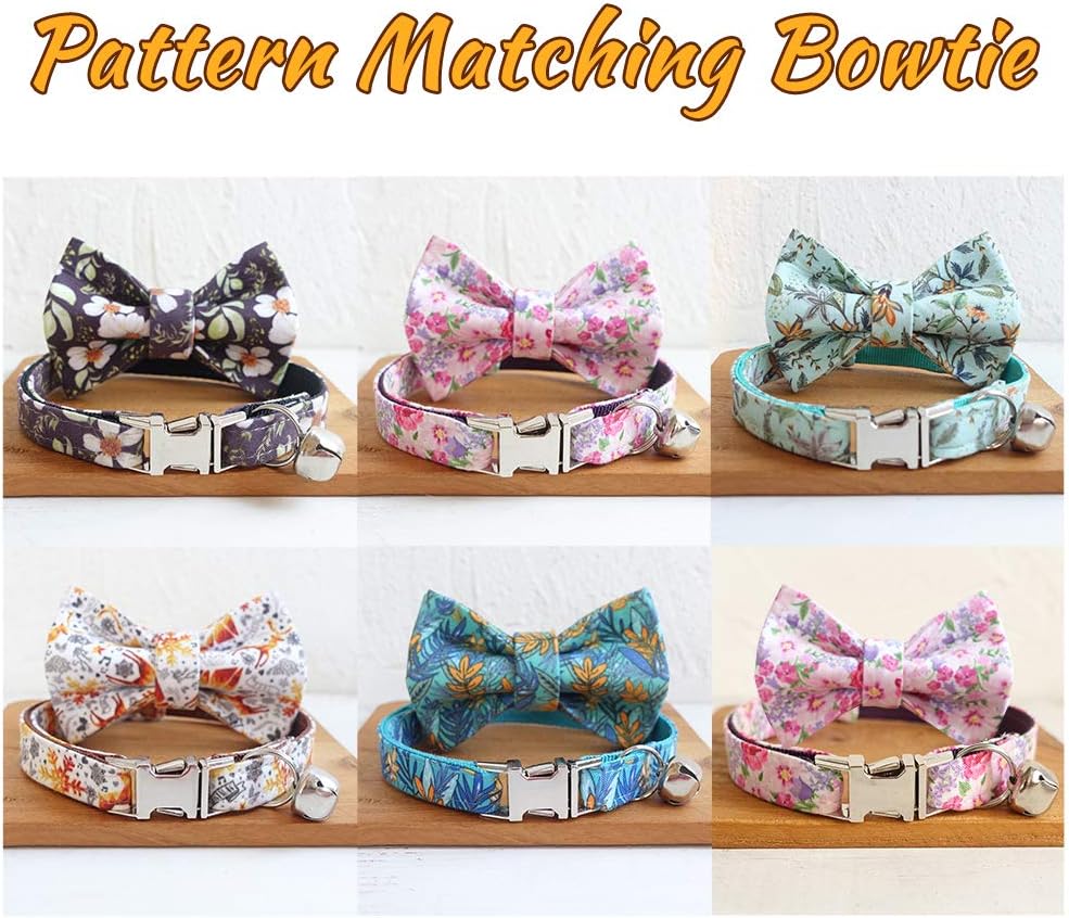 Personalized Cat Collar with Name Plate,Adjustable Tough Nylon Cat ID Collars with Bell,Customize Engraved Pet Name and Phone Number (Flower Style)