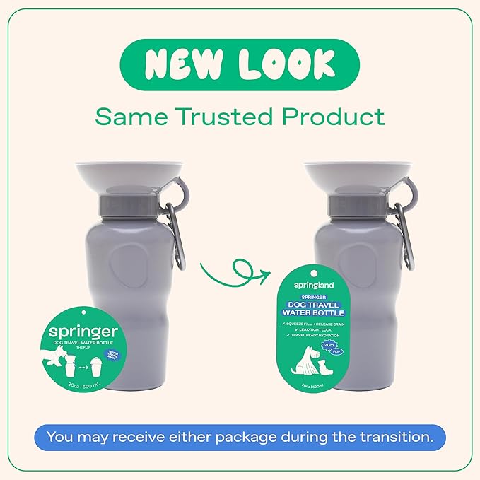 Springer by Springland Dog Water Bottle | Portable Travel Water Bottle Dispenser for Dogs | Dog Gift Seen on Oprah's Favorite Things, Shark Tank | Leak-Proof Bottles | BPA-Free 22oz Gray