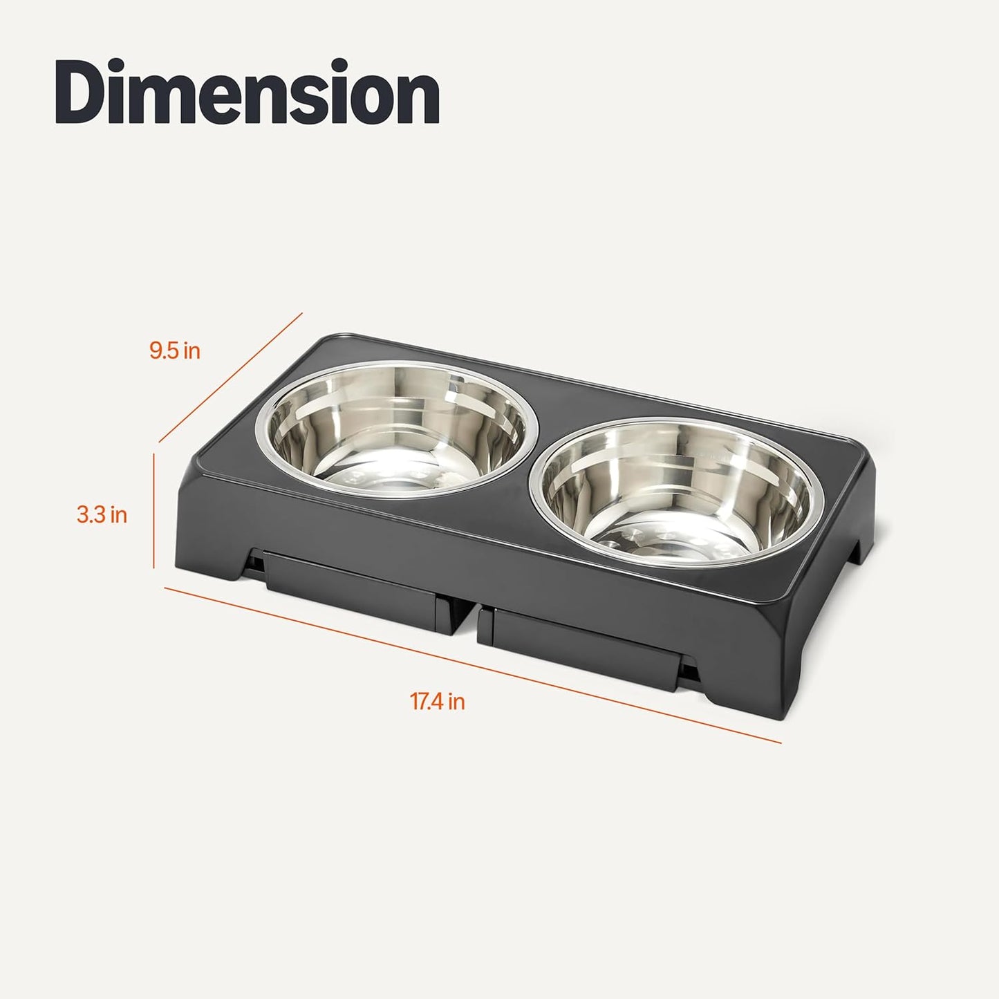 Amazon Basics Elevated Dog Bowls Stand, Height Adjustable Raised Bowl, Stainless Steel Bowls, Non-Slip, Pet Feeder Dish Station, 17.3 x 9.4 x 12 in, Black