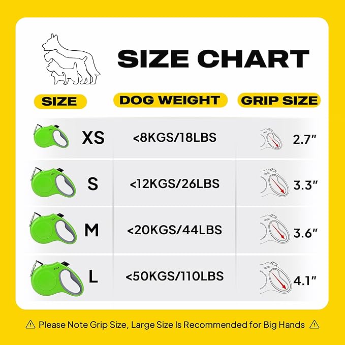 Fida Retractable Dog Leash, 16ft Heavy Duty Pet Walking Leash for Small Dog or Cat up to 26 lbs, Tangle Free. One-Hand Brake (Small, Green)