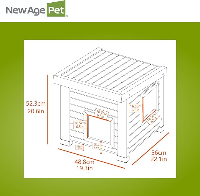 New Age Pet ECOFLEX Outdoor Cat House - Durable, Ventilated, Dual Entry, Easy Assembly, Elevated Floor, Heated Pad Compatible, 10-Year Warranty, for Multiple Cats, Maple/Brown