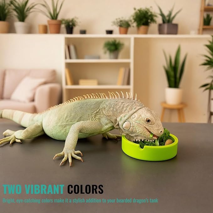 2 Pack Reptile Feeding Bowl, Silicone Reusable Crested Gecko Food and Water Dish, Bearded Dragon Tank Accessories for Lizard, Hermit Crab, Chameleon and Tortoise, Easy to Clean