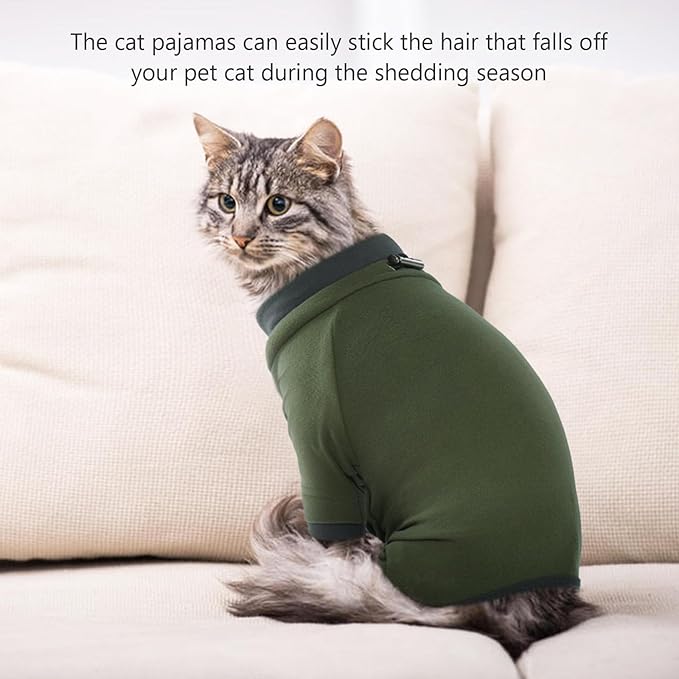 Sticky Cat Clothes Stretchy, Sphynx Hairless Sweater & Pajamas for Cats only, Soft Cat Onesie for Cats After Surgery Female Male & Hair Loss Prevention, Green XL