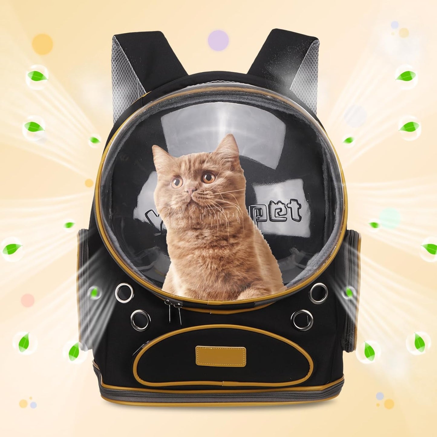 Pet Backpack Carrier, Portable and Ventilated, Oxford Cloth, Dog Cat Travel Bag with Transparent Cover 12.6", (Black, 1 Pcs), Intended for Hiking/Camping/Traveling