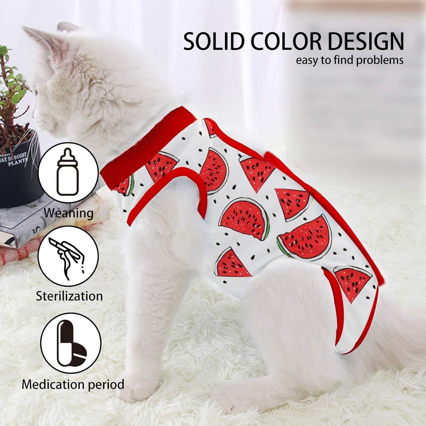 Cat Professional Surgical Recovery Suit,E-Collar Alternative for Cats Dogs,After Surgery Wear, Pajama Suit,Home Indoor Pets Clothing (S(3.3-5.5lbs), Watermelon)